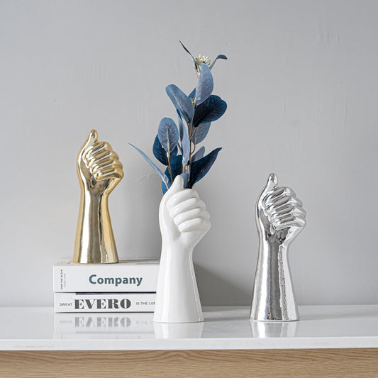 Hands Ceramic White Flower Vase
